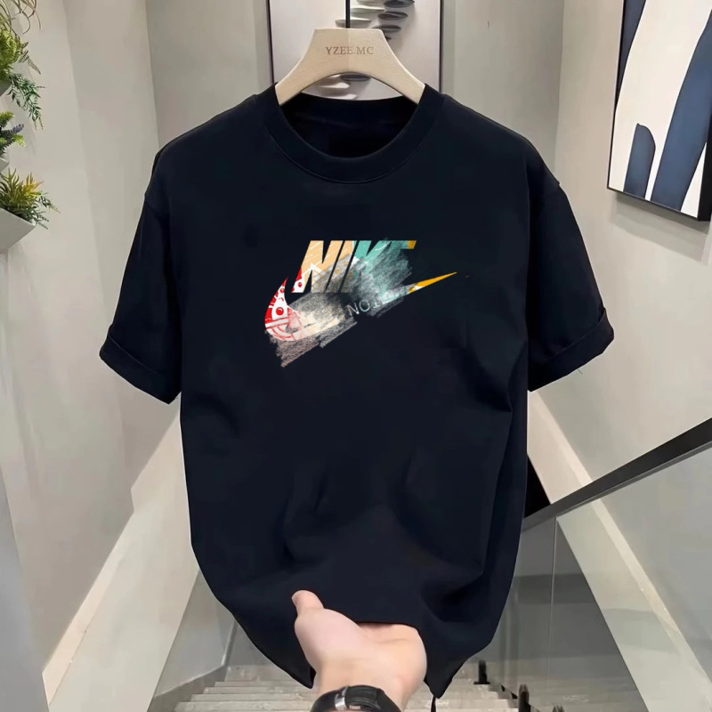 2025 夏ラウンドネックプリントルーズインファッション多用途 Tシャツヘビートレンディなブランドメンズピュアコットン半袖 Tシャツ|undefined