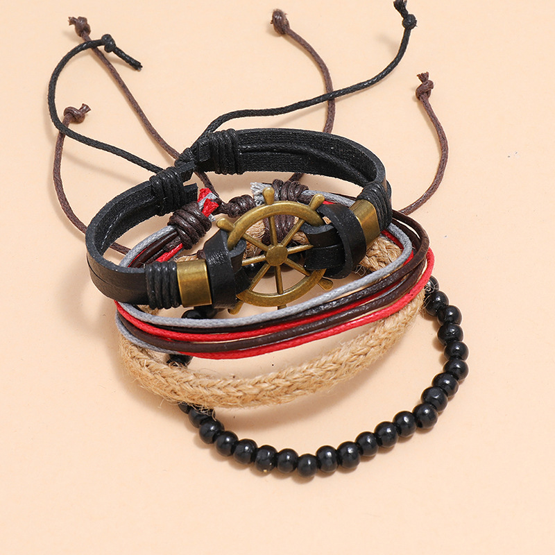 Retro Rudder Braided Leather Bracelet display picture 2