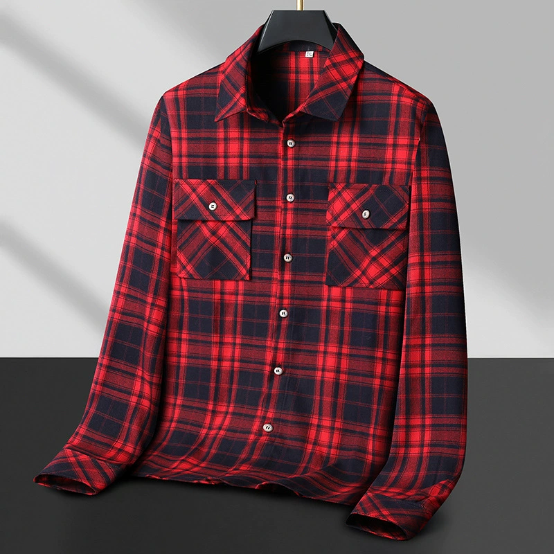 Осенняя толстая клетчатая хлопчатобумажная рубашка мужская толстая толстая рубашка большого размера сюртука повседневная волна с длинными рукавами