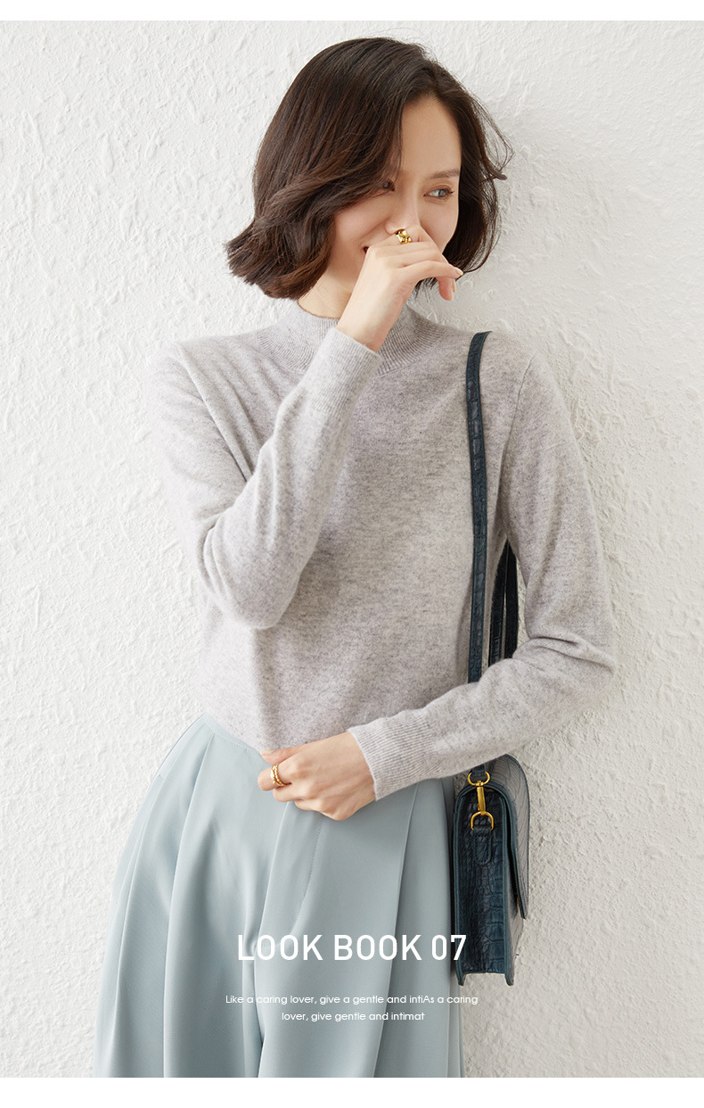 New autumn and winter collection: Semi-high-neck wool sweater, solid color pullover base layer for women, short thickened sweater for women, paired with knitted sweater pic 30