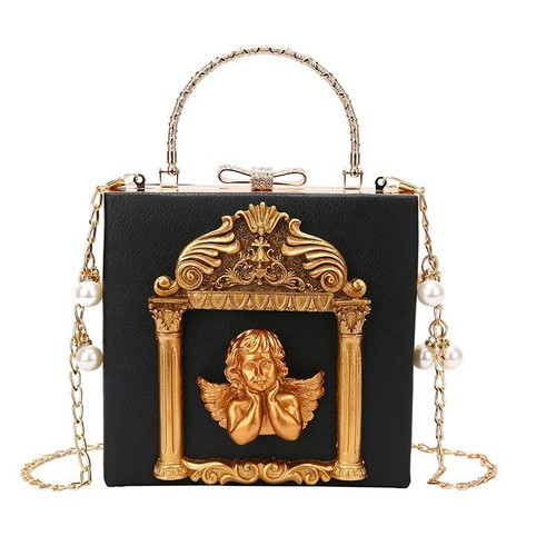 Cross-border new women's bag retro baroque relief angel flower portable chain bag niche shoulder crossbody bag