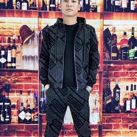 秋冬季新款拼接连帽百搭另类个性休闲舒适长袖长裤运动服男两件套