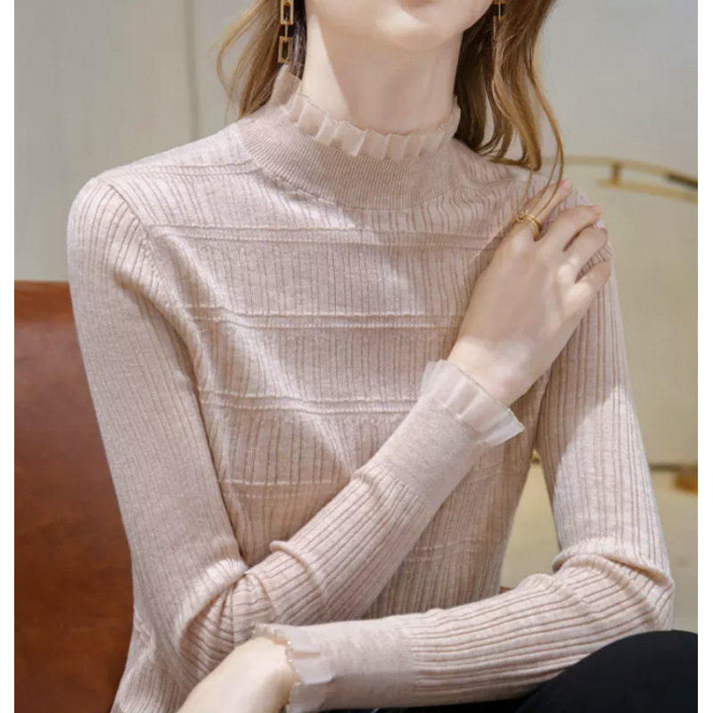 外贸女装欧美风2024早秋新款宽松半高领洋气时尚显瘦羊毛针织衫