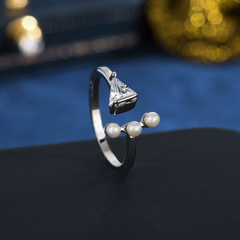 Маленькое органическое кольцо от Pearl, регулируемое украшение, аксессуар, образец серебро 925, простой и элегантный дизайн, на указательный палец