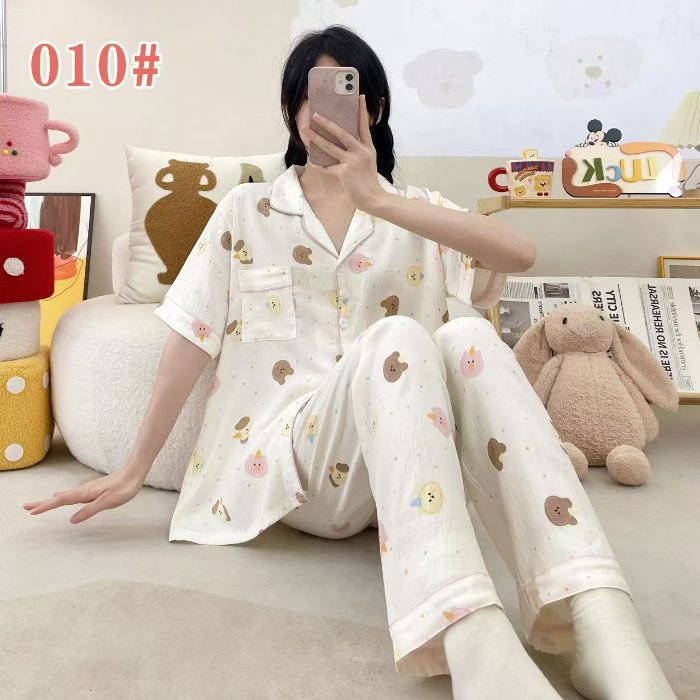 Estilo explosivo transfronterizo spot verano pantalones de manga corta cardigan solapa pijamas de dibujos animados lindo nube femenina algodón cómodo servicio a domicilio