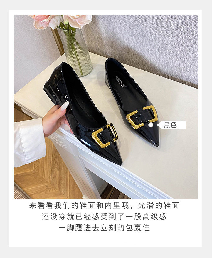 Giày lười nữ mũi nhọn gót thấp khóa kim loại phối màu trơn — màu đen, màu đỏ chi tiết 7