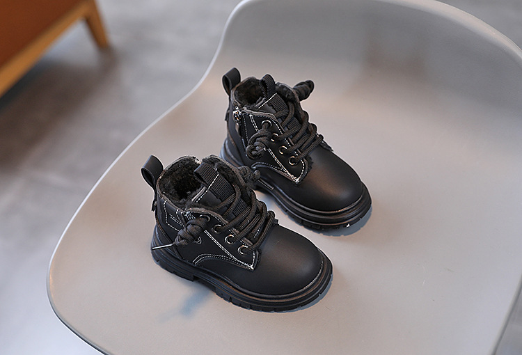 Bottes Martin chaudes pour enfants 2024 pour hommes, automne et hiver, nouveau style, courtes pour filles avec velours, cuir épais, bottes pour bébé_voghion.com