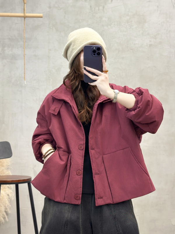 夹棉棉衣 2025冬季新款 保暖立领加厚外套女复古文艺纯色棉服8113|undefined