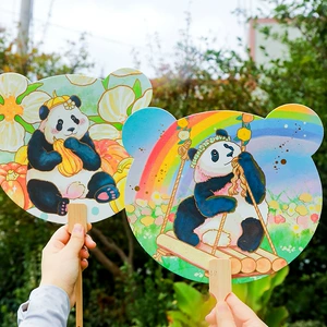 AR Panda Pattern Fan Sichuan Tourist Souvenir City Tourist Tourist Punching Flower Flower и Ye Qizai Menglan Panda Fan
