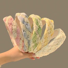 韓版蕾絲麻花編織發箍奶油色小清新髮飾高顱頂頭箍小外出百搭發箍