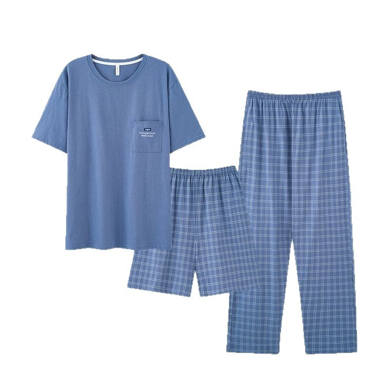 綿 100% メンズパジャマ 3 点セット夏半袖ショーツズボンルーズプラスファットプラスサイズホーム服|undefined