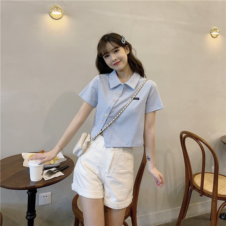 Women's T-shirt Short Sleeve T-Shirts Patchwork Button Simple Style Solid Color display picture 15