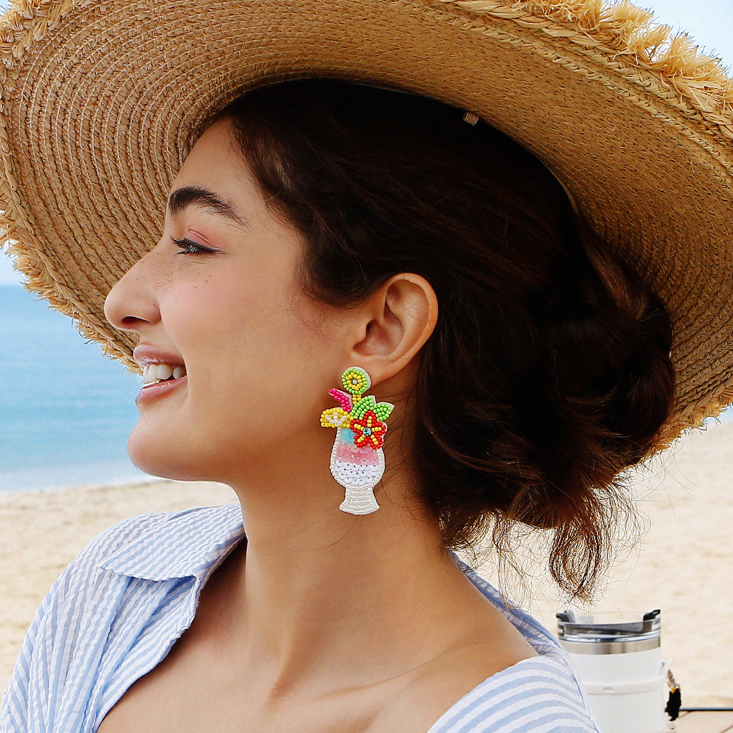 1 Pair Hawaiian Vacation Bohemian Ice Cream Leaves Watermelon Seed Bead Drop Earrings display picture 10