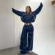 Cross-border Women's Fashion Line Contrast Color Hooded Zipper Sweat suit Casual Loose Straight Pants Two-piece Set for Women