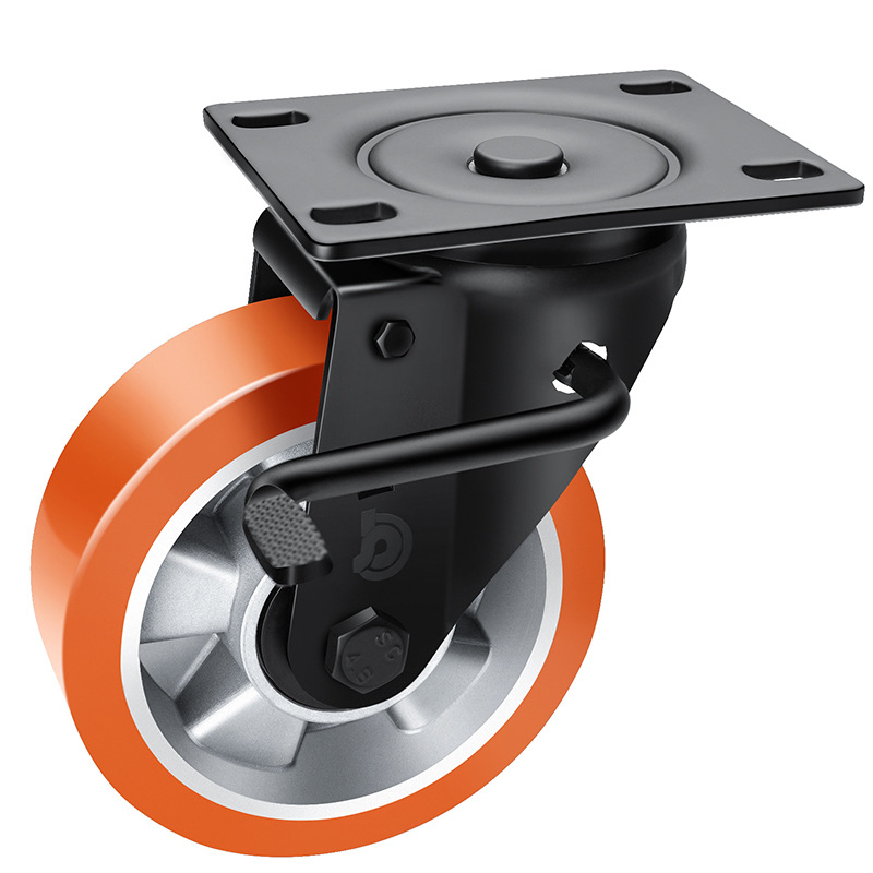 Ruedas Industriales Pesadas 5/6/8 Pulgadas J77-H86A de Poliuretano TPU Giratoria con Freno para Equipos Industriales