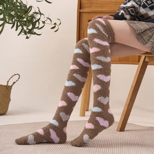 Cross-border coral fleece knee socks women's autumn and winter thickened home floor socks coral fleece sleep socks manufacturers wholesale