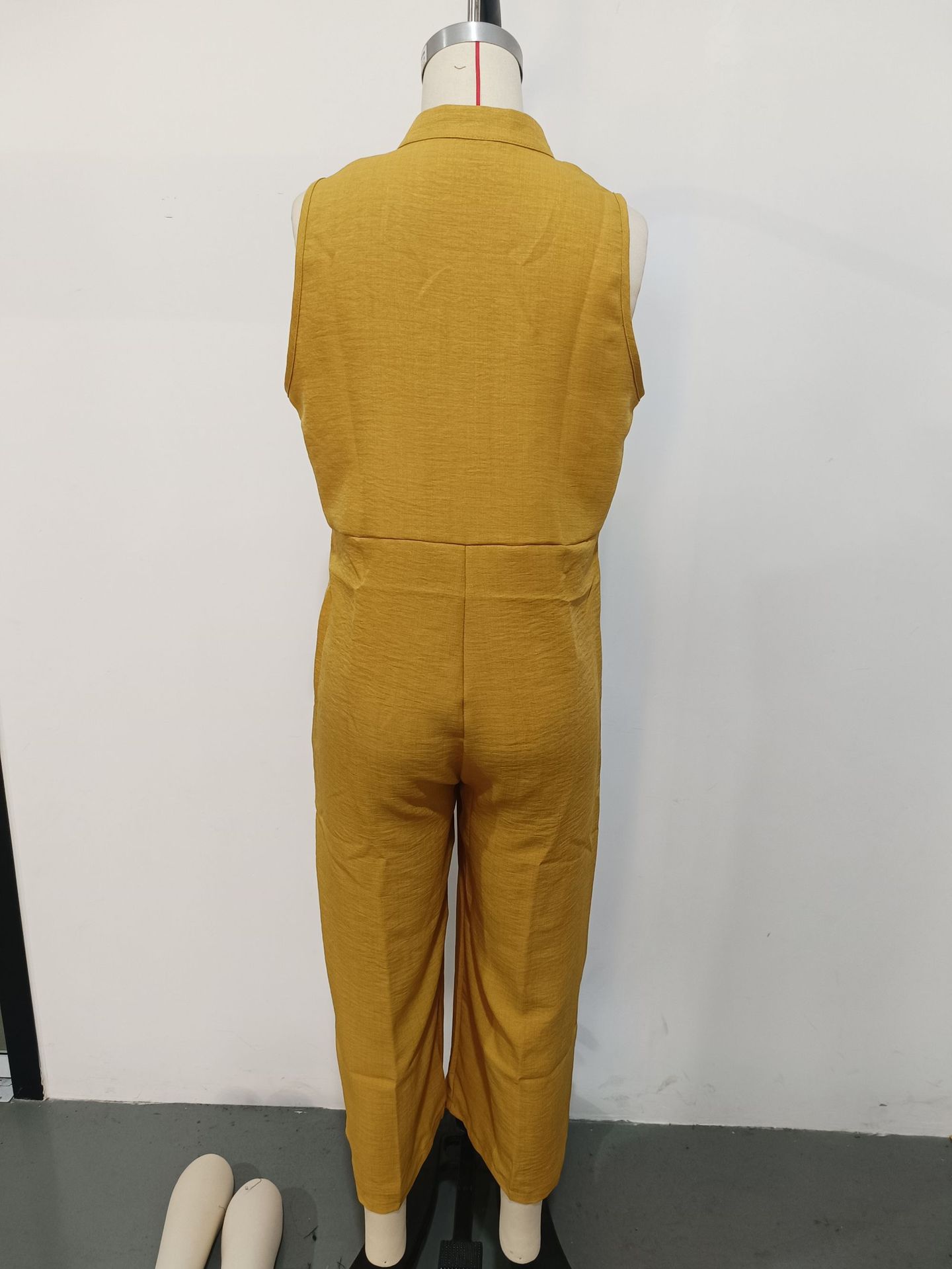 Women's Casual Sleeveless Stand Collar Jumpsuit With Pockets_voghion.com