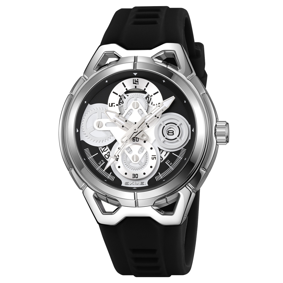 Momento de los hombres Mechanical Wind Calendar reloj de pulsera silicona correa de cuarzo nocturno impermeable reloj de cuarzo transfronterizo exclusivo para la fábrica de origen