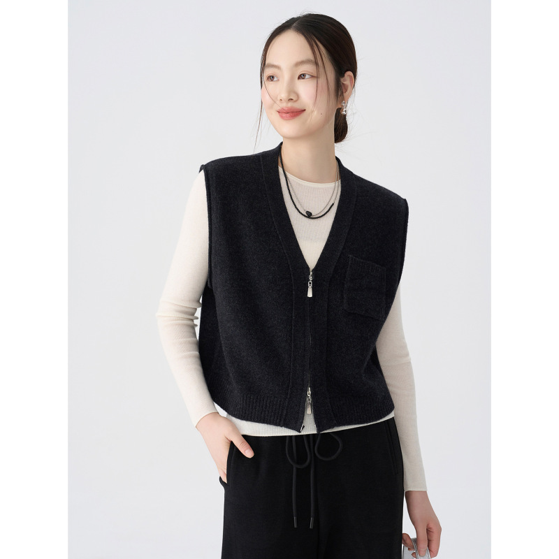 Rongtai All-Wool Fancy Yarn Double-Zip V-Neck Sleeveless Knitted Cardigan 2025 New Design Layered Vest Rongtai All-Wool Fancy Yarn Double-Zip V-Neck Sleeveless Knitted Cardigan 2025 New Design Layered Vest