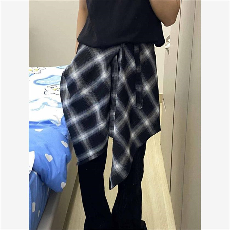 芸術的なチェック柄のヒップホップダンス用カーテン、ワンピースエプロン付き、JKチェック柄ダンスアクセサリー、レトロなチェック柄、ハンサムで多用途|undefined