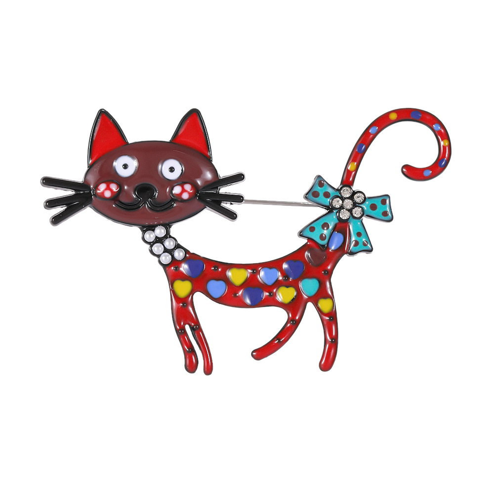 Broche transfrontalière en émail coloré représentant un chat mignon, en alliage, avec une goutte d'huile, idéale pour un sac ou un costume._voghion.com