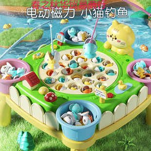 Trendy Popular Children's Early Education Electric Magnetic Kitten Fishing Platform Multifunctional Music Interactive Pretend Play Toy