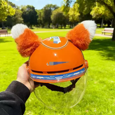 Children's Accessories for Delivery Equipment, Motosiklet dəbilqələri - a-pair-of-orange-and-white-color-blocked-ears-helmet-not-included