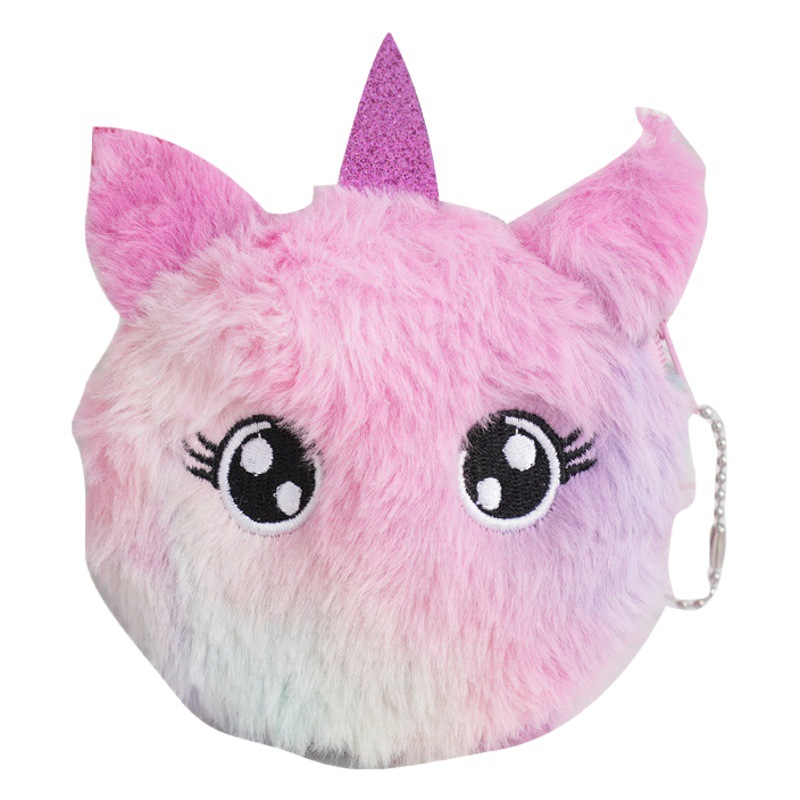 Unicorn coin purse plush toy long hair Children's bag student portable storage headphone bag plush coin purse