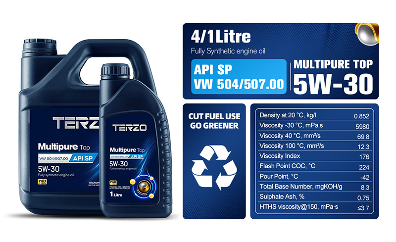 Terzo Multi-Pure 5W-30 Fully Synthetic Engine Oil Sp Grade C3 High-Efficiency Energy-Saving Gasoline Engine Oil Engine Lubricant 4L