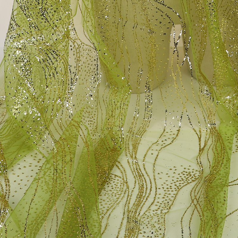 新款水波纹亮片洒粉网纱面料外贸玩具礼服婚纱桌布翅膀工艺品扇子