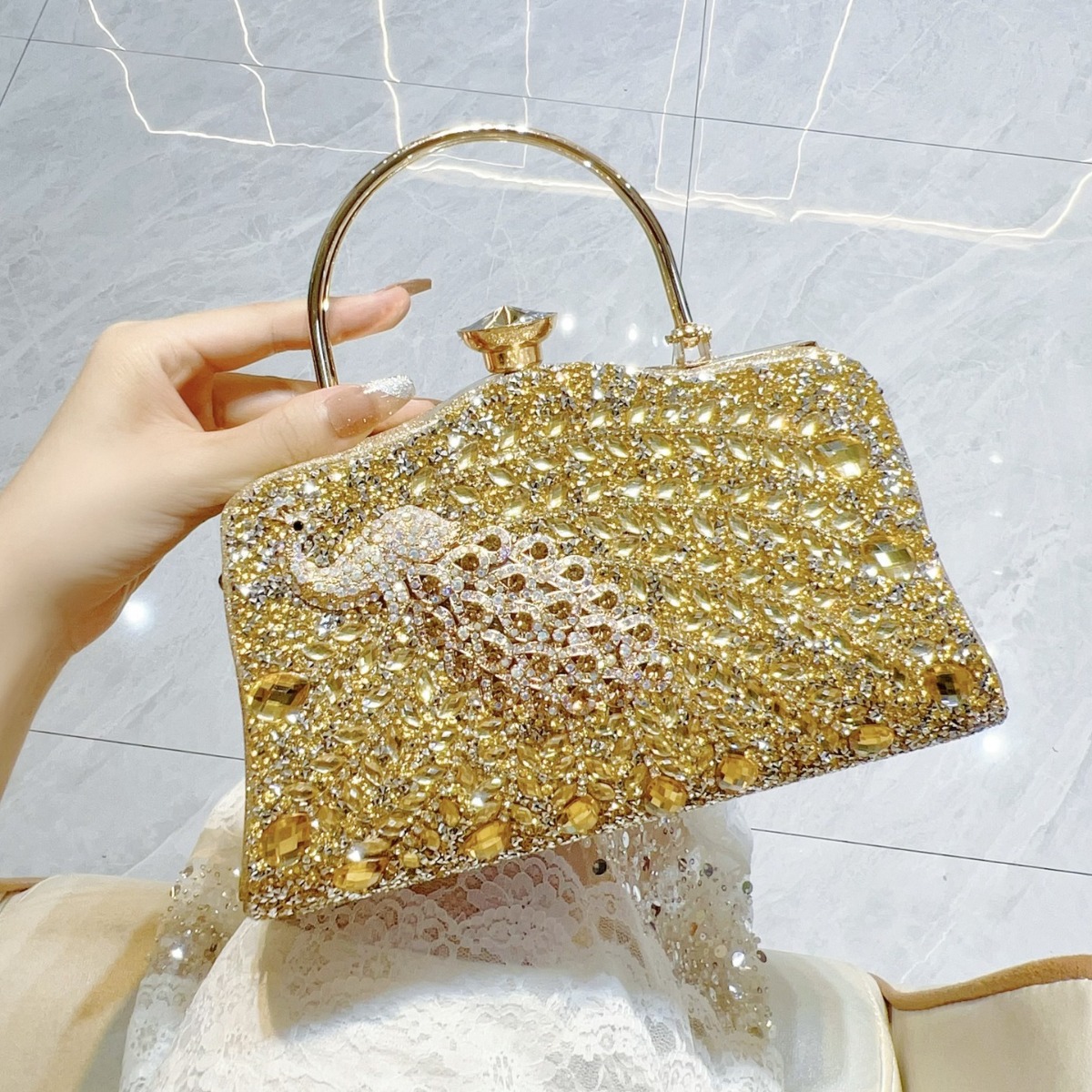 New Cross-Border Full Diamond Handbag Luxury Party Shoulder Crossbody Evening Bag Elegant Banquet Bag - Thumbnail 7
