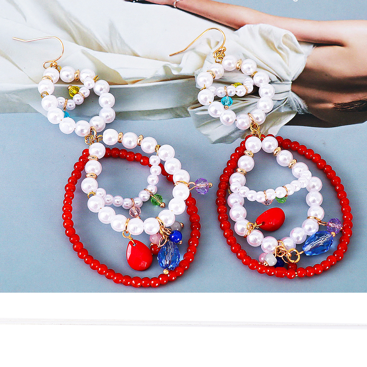 New Bohemian Style Beaded Handmade Circle Earrings display picture 5
