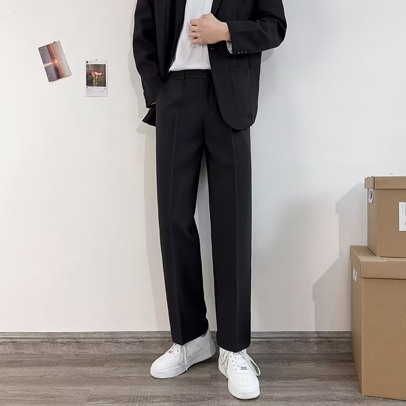 Casual Suit Pants Men's Straight Loose Korean Style Fashionable Pendant Wide-leg Pants Suit Pants Draping All-match Yipper Handsome Pants Men's