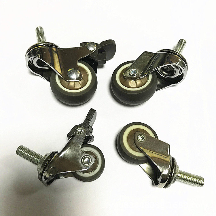 轻型橡胶脚轮 丝杆万向轮带刹车轮子工业货架静音黑色软橡胶脚轮