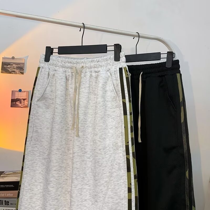 Pantalones lineales estriados de alta tendencia americanos de verano para hombres nuevos pantalones deportivos largos sueltos pantalones casuales para hombres
