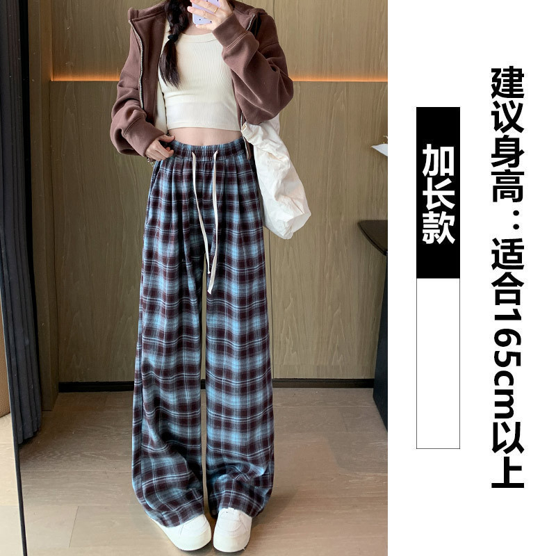 Pantalones de pierna ancha con cordón de cintura alta a cuadros retro mujeres 2024 otoño e invierno más pantalones casuales rectos de moda sueltos y delgados de terciopelo image 14