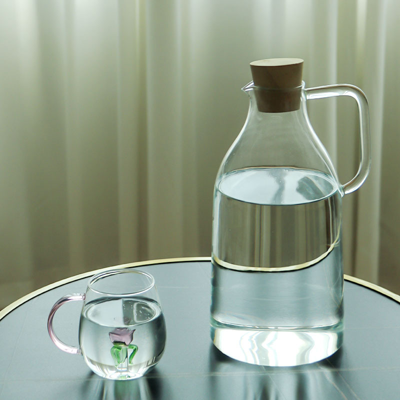 Taza de agua fría de vidrio resistente al calor, tetera de té de gran capacidad, taza de agua fría blanca resistente a altas temperaturas, tetera de jugo de fruta