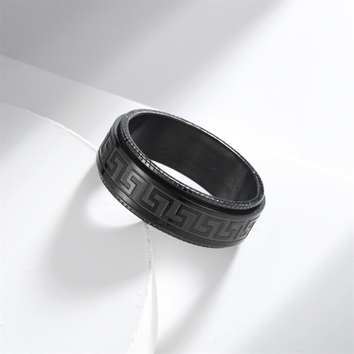 Cross-border titanium steel Great Wall pattern ring, rotatable, pressure relief, European and American fashionable stainless steel couple ring