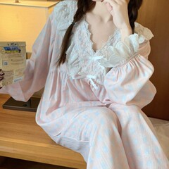 韩国ins女士韩版甜美秋季长袖宽松蕾丝宽松套头公主风家居服套装