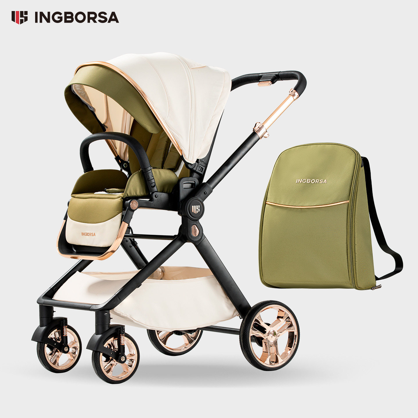 INGBORSA cochecito de bebé se puede sentar y acostarse alto paisaje plegable bidireccional cochecito de bebé ligero antichoque