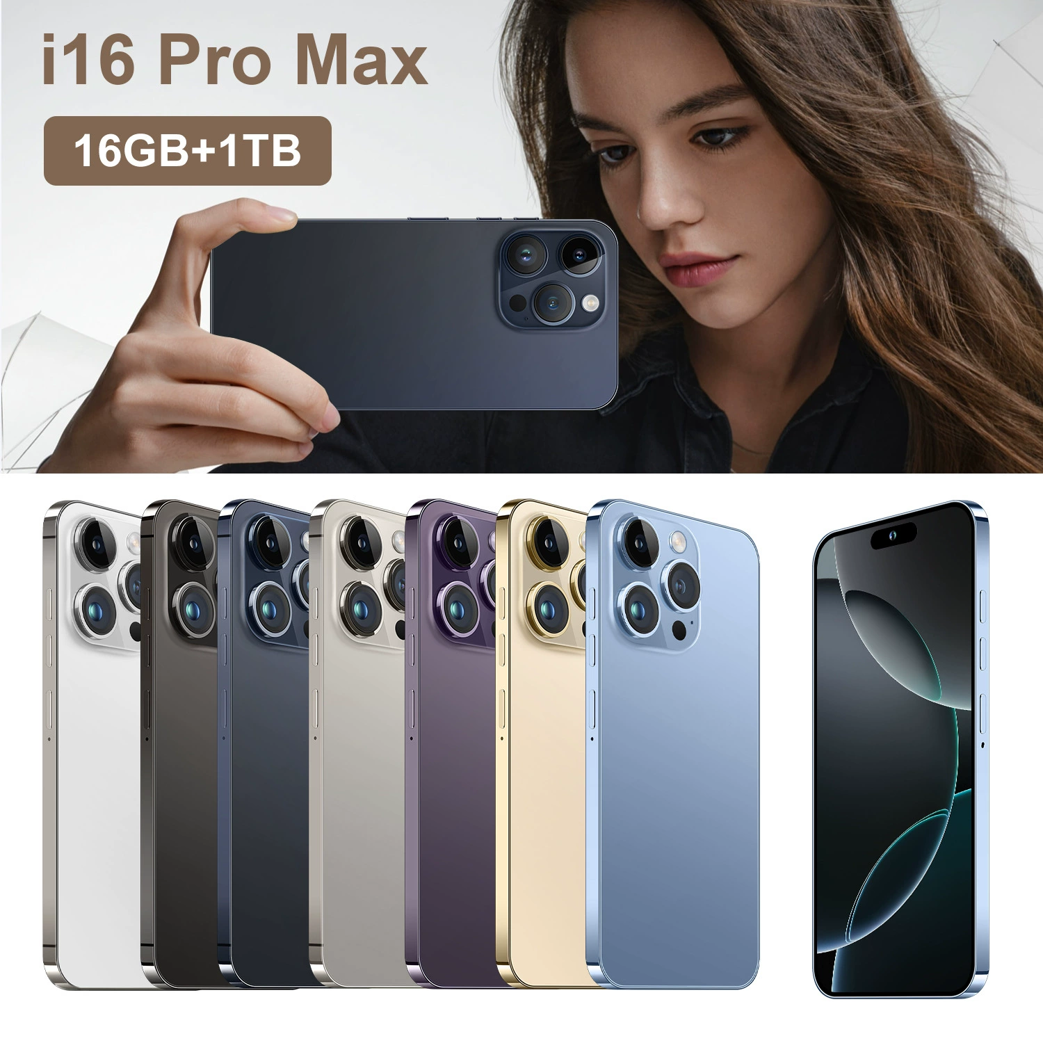 Smartphone i16 Pro Max, Intel i16 chipset, Dynamic Island, Android 8.1, regional memory variants