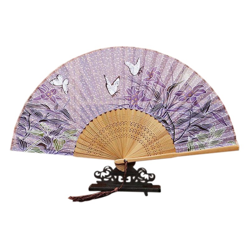 Estilo japonés ventilador de artesanía logo translúcido ventilador plegable mariposa a juego kimono estilo antiguo danza ventilador plegable al por mayor