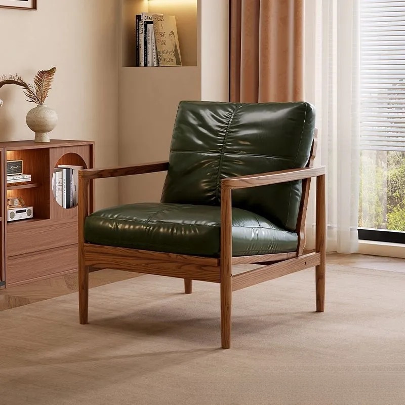 Silla de madera sólida sofá silla casera sala de estar casual sillón retrógrado sillón individual balcón sofá perezoso