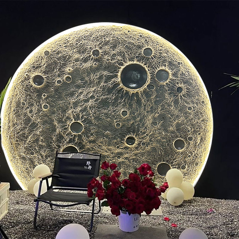 3D Embossed Fiberglass Wall Lamp Moon Lamp Moon Lamp Popular Atmosphere Lamp High-End Background Wall Decorative Wall Hanging Lamp