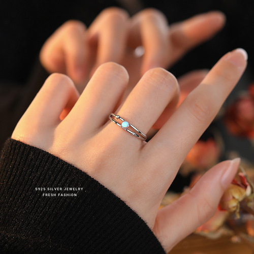 Pure Silver Moonlight Love Fantasy Colorful Ring for Women - Geometric Simple Fresh Sweet Cute Elegant Valentine's Day Single Ring