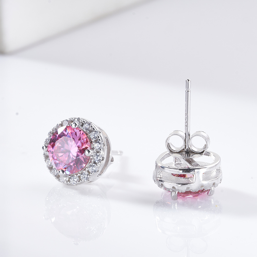 1CTx2 rosa champán gris redondo aretes de piedra de moissanita brillante aretes de piedra de moissanita joyas de plata esterlina