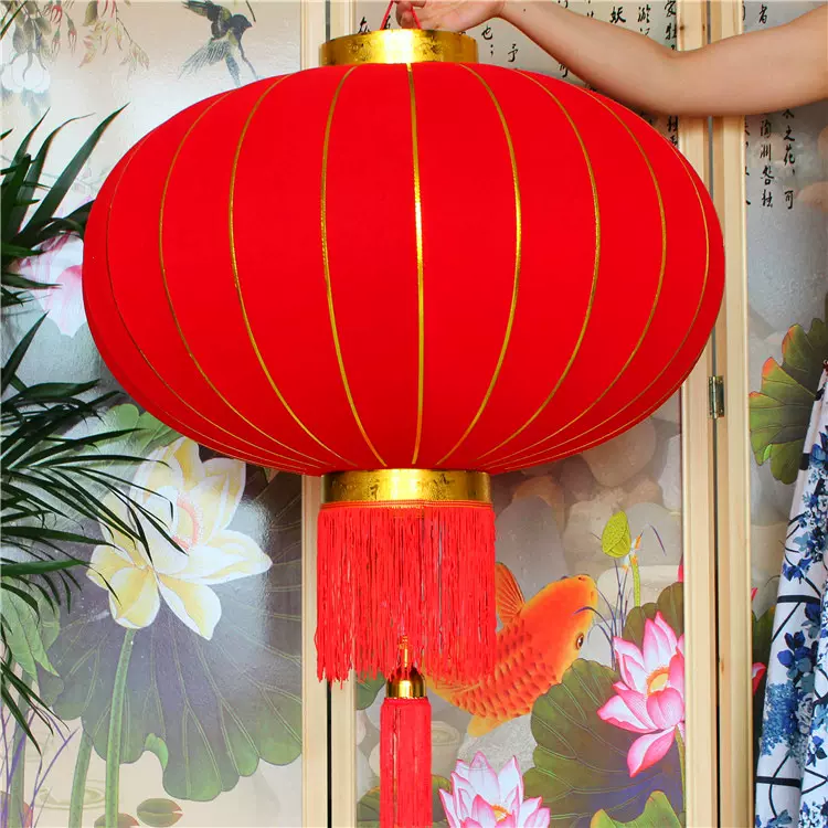 新年春节款植绒布大红灯笼灯笼挂大门喜庆阳台品质优选