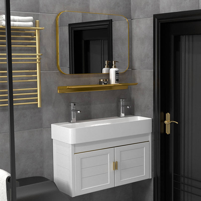 Mueble de baño de aluminio estrecho y largo espacio doble lavabo integrado de cerámica tamaño pequeño lavabo de baño lavabo 30cm