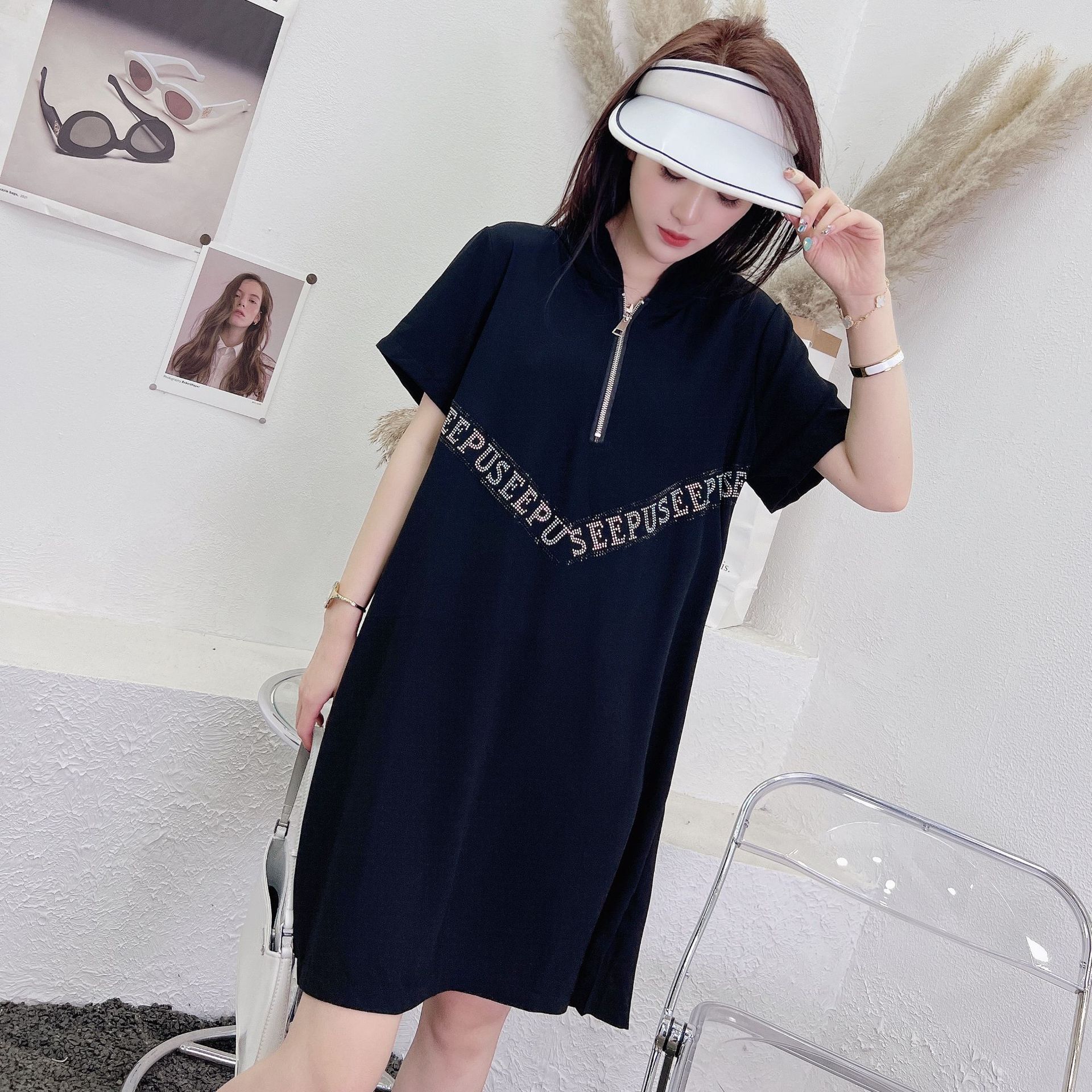 300 catties bust 150 plus fat plus fat mm new summer product loose slim casual sweatshirt dress 7373