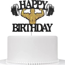 跨境举重蛋糕装饰  烘焙装饰插件插牌 生日蛋糕插件插卡派对